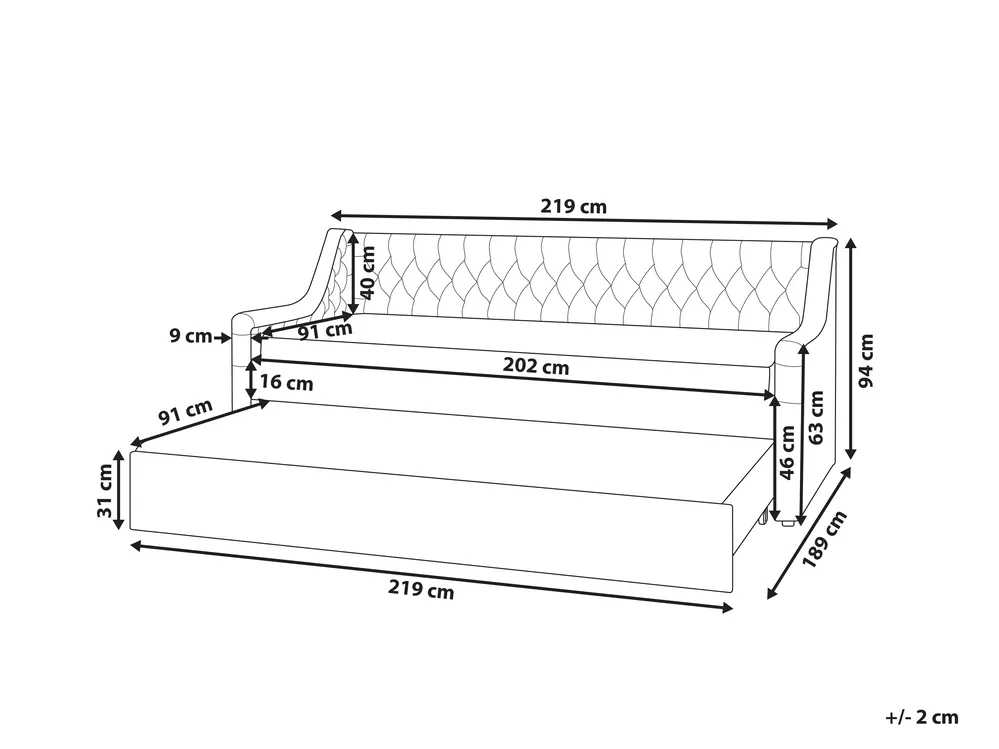 Ausziehbett Samtstoff MONTARGIS 90 x 200 cm Smaragdgrün_827023