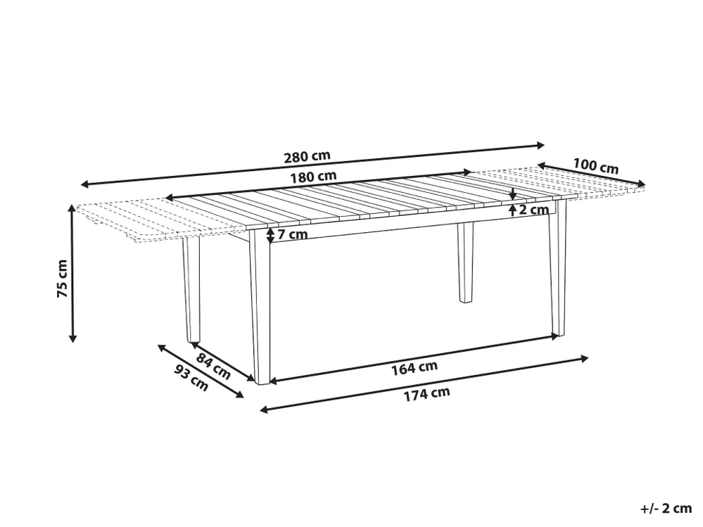 Extending Garden Dining Table TOSCANELLA 180/280 cm 100 cm Certified Acacia Wood Light Brown_1161869