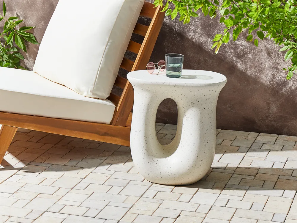 Beistelltisch IDRO 42 cm 28 cm Terrazzo Optik Cremeweiß