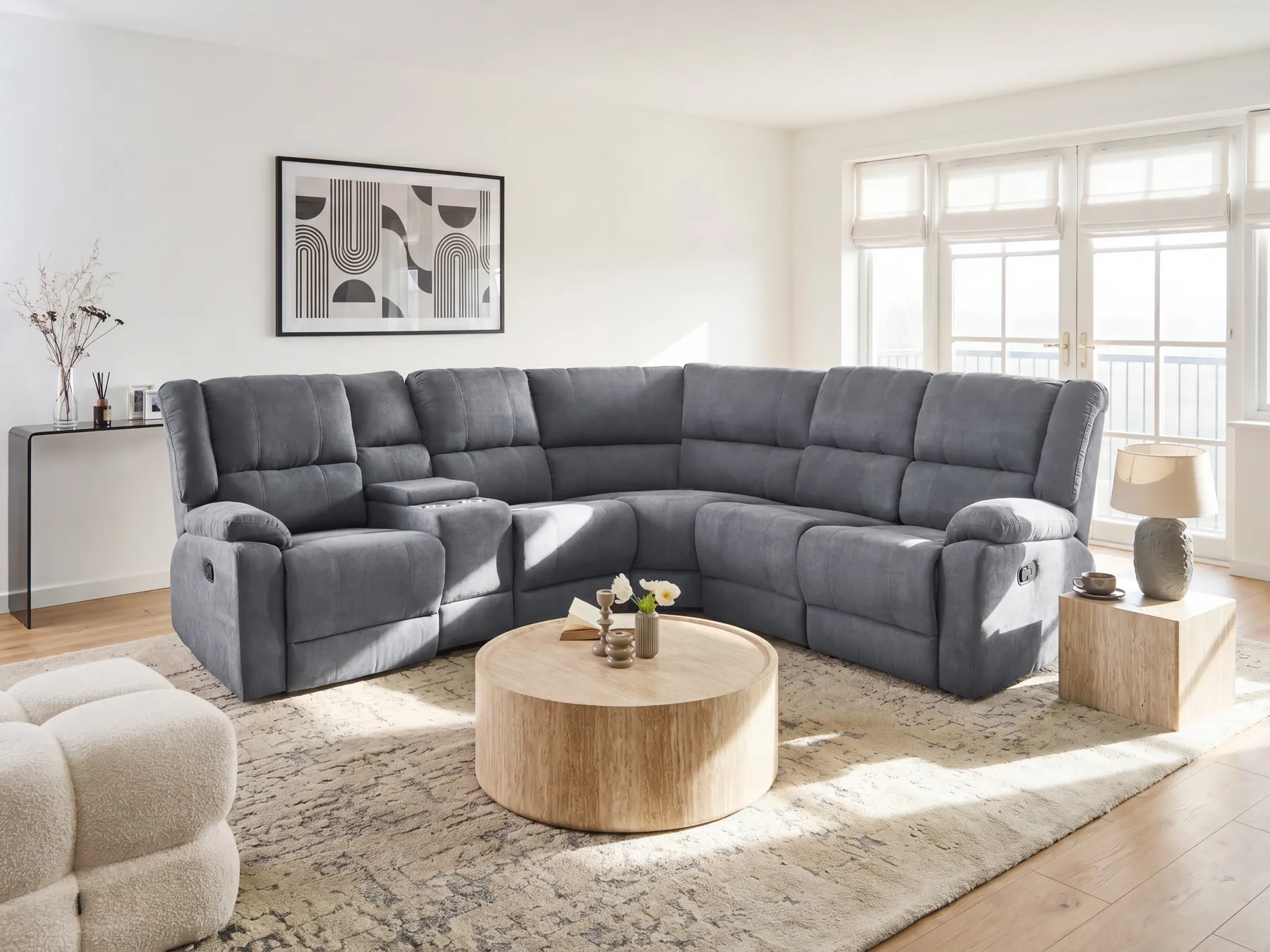 Ecksofa manuell verstellbar 5-Sitzer ROKKE Stoff Grau linksseitig_1108221