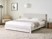 Bett mit Schubladen LONZAC Samtstoff Cremeweiß 180 x 200 cm_1014797