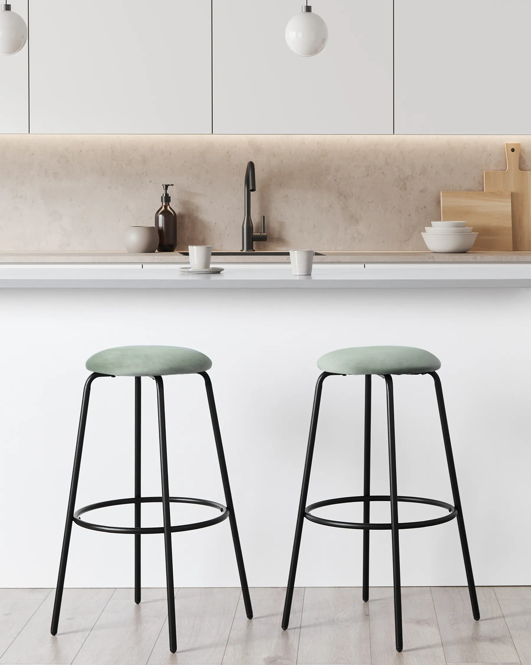 Set of 2 Bar Stools MORTON Velvet Mint Green_916012