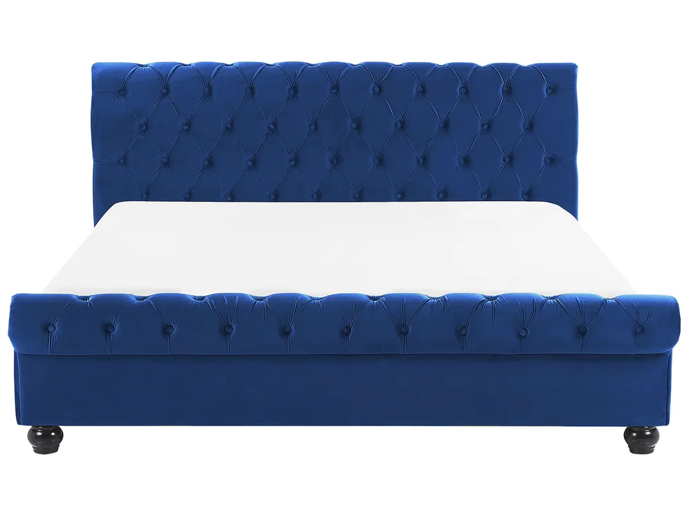 Bett mit Lattenrost Samtstoff AVALLON 180 x 200 cm Marineblau_729119