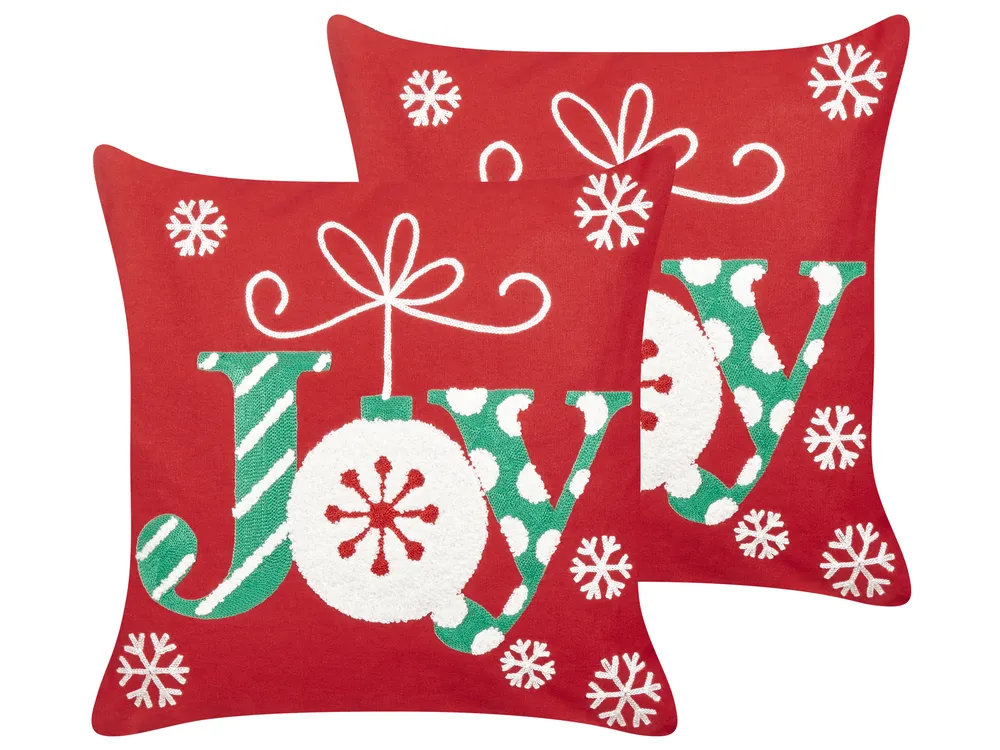 Dekokissen 2er Set GINGERBREAD 45 x 45 cm Baumwolle Rot Weihnachtsmotiv