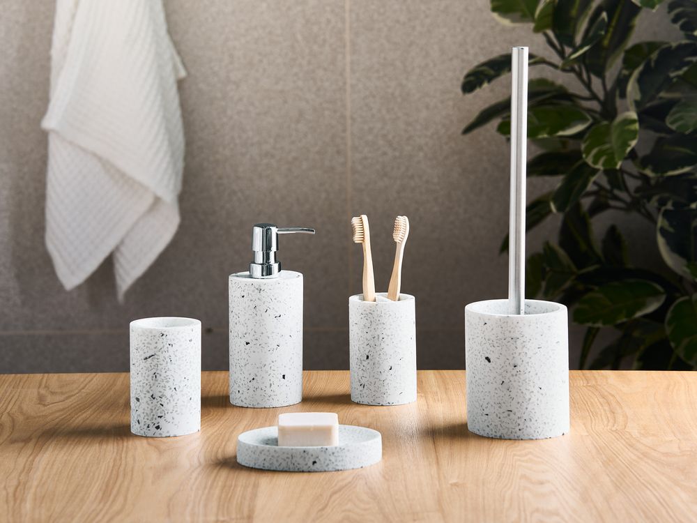 5-Piece Bathroom Accessories Set PERENE Terrazzo Effect White Terrazzo