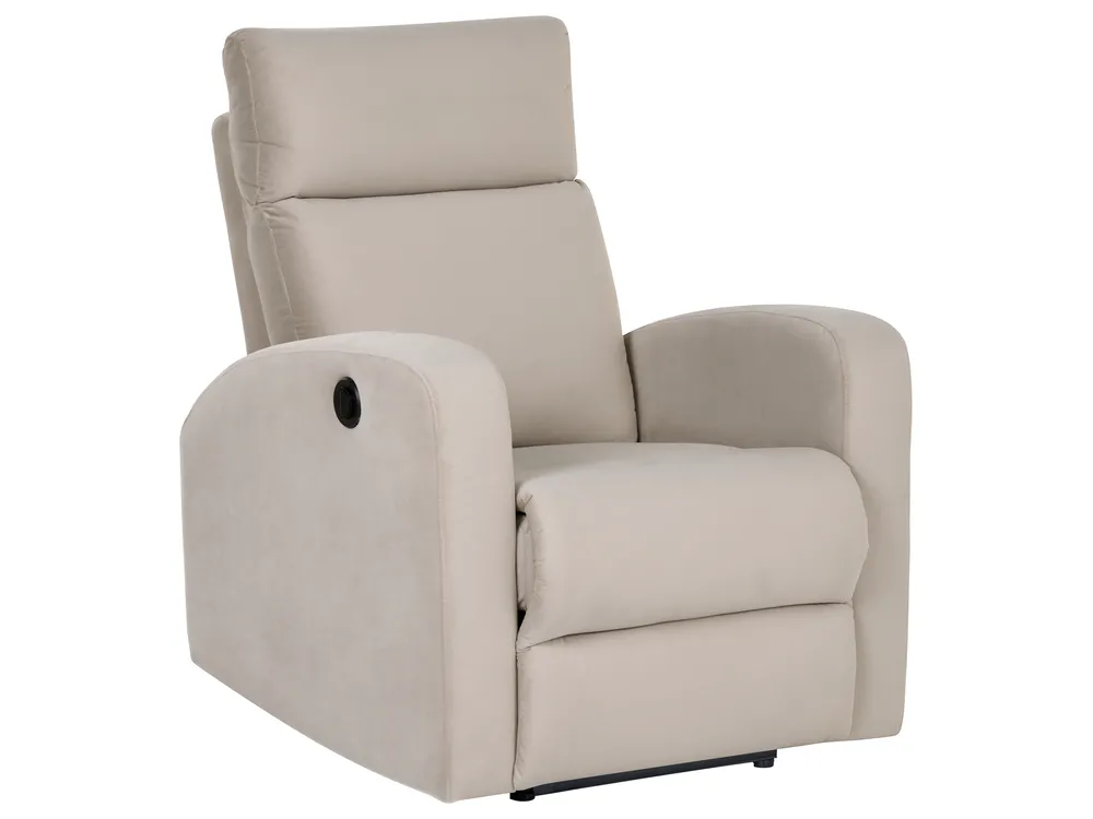Electric Recliner Living Room Set 3 Seater VERDAL Velvet Beige_1081032