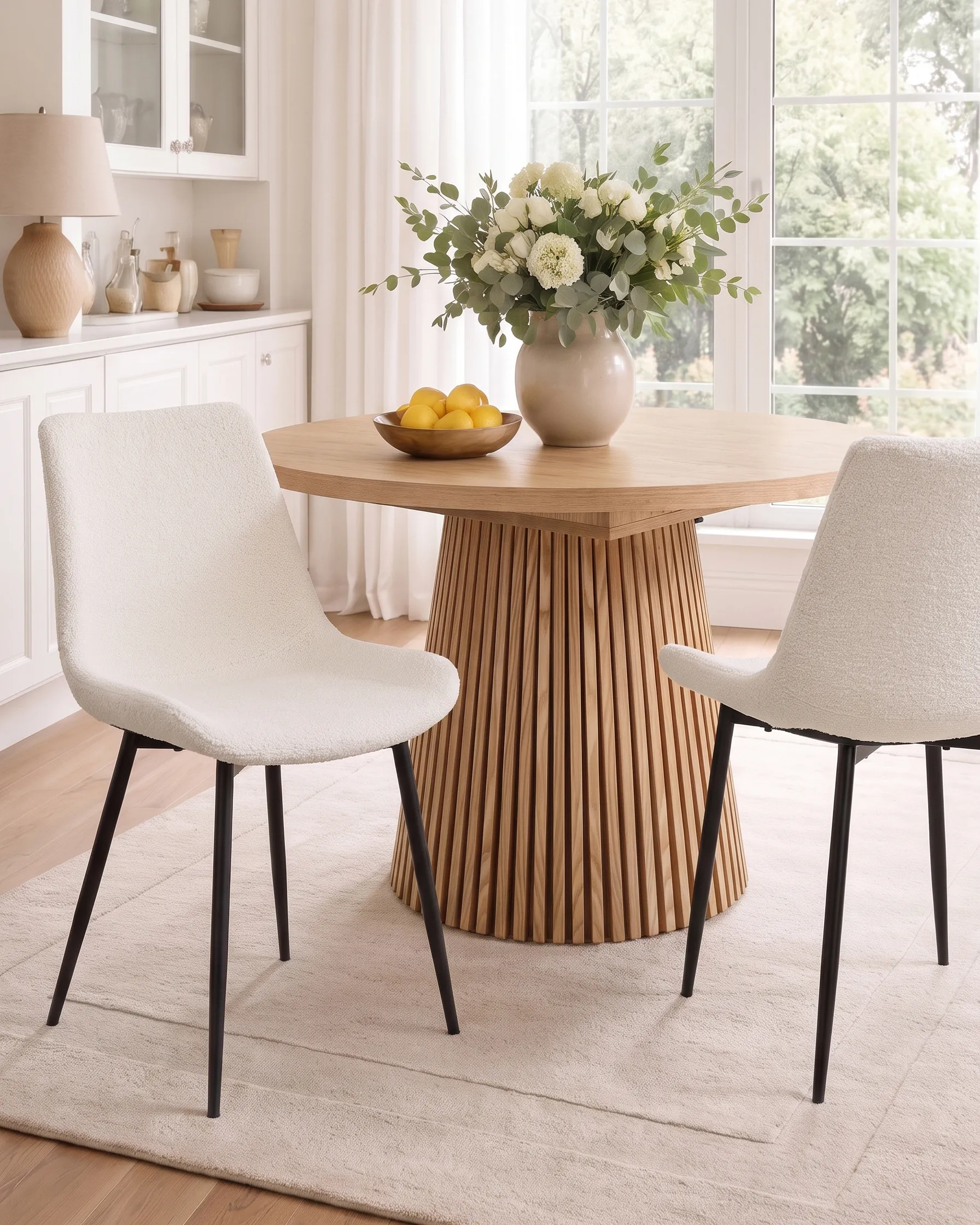 Set of 2 Dining Chairs AVILLA Boucle White_877480
