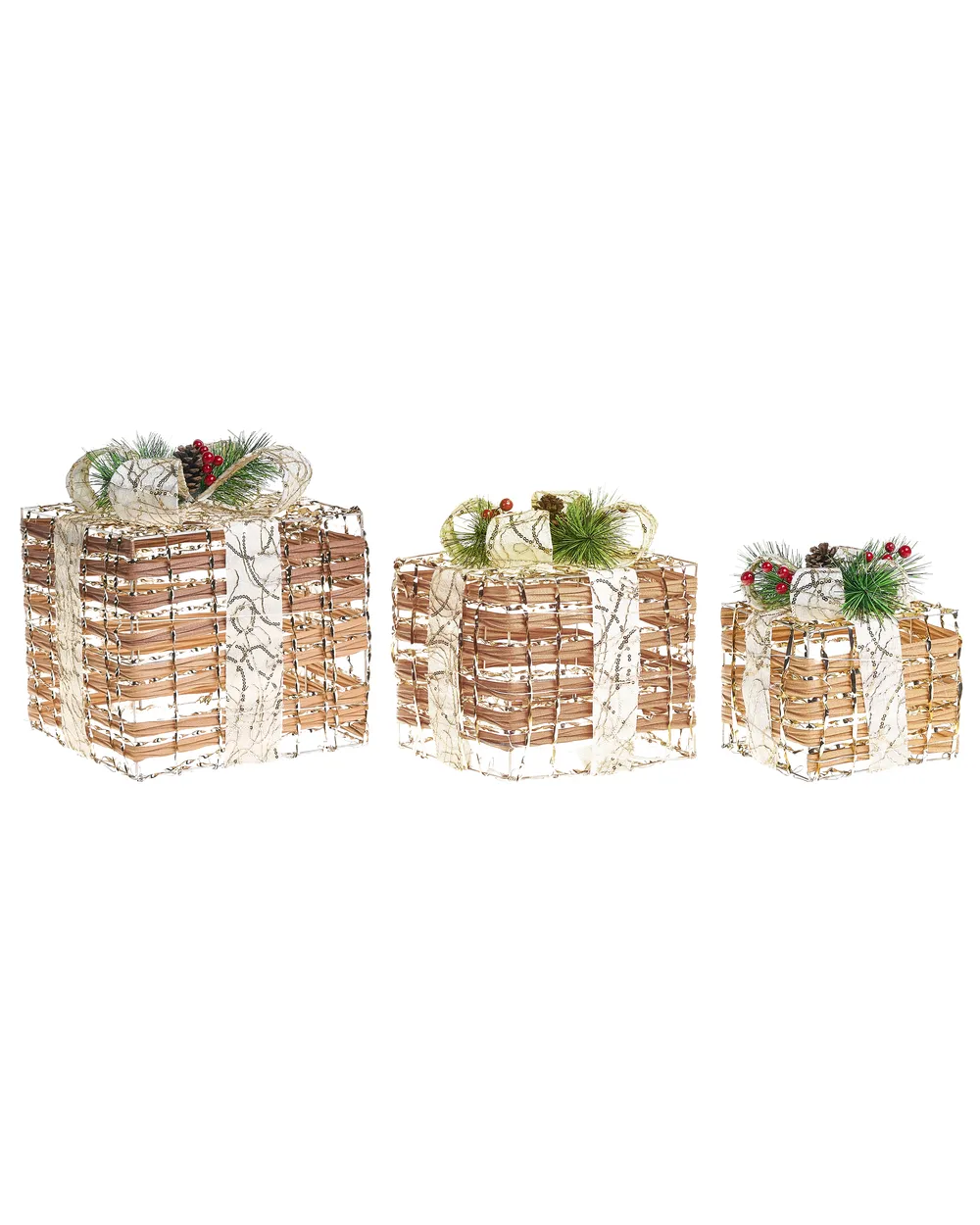 Weihnachtsdekoration 3er Set LED TISSO 20/25/30 cm Weihnachtsgeschenke Braun