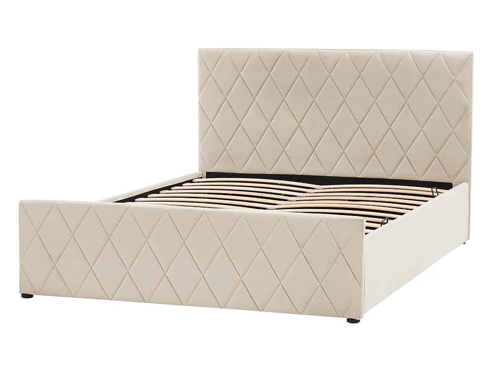 Ottoman Bed ROCHEFORT Velvet Beige 140 x 200 cm (EU Double)_857276