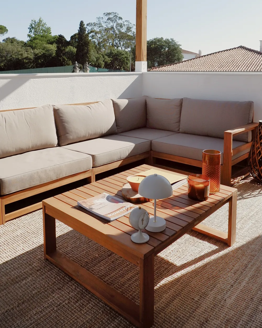 Garten Ecksofa mit Tisch 5-Sitzer TIMOR modular zertifiziertes Akazienholz Hellbraun_1002960