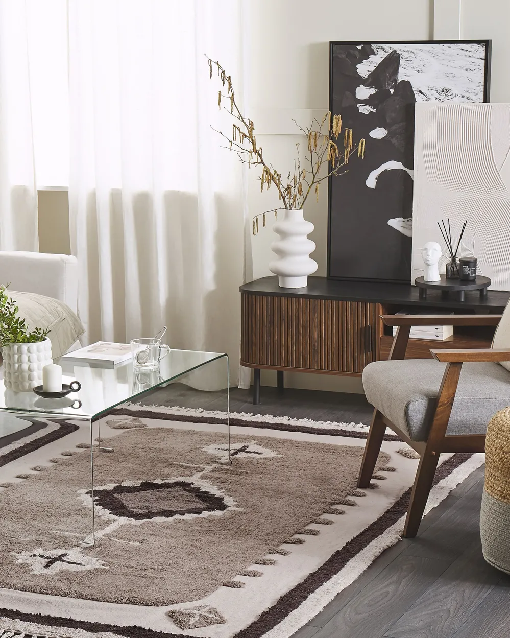 Teppich GEYVE Beige 140 x 200 cm Baumwolle