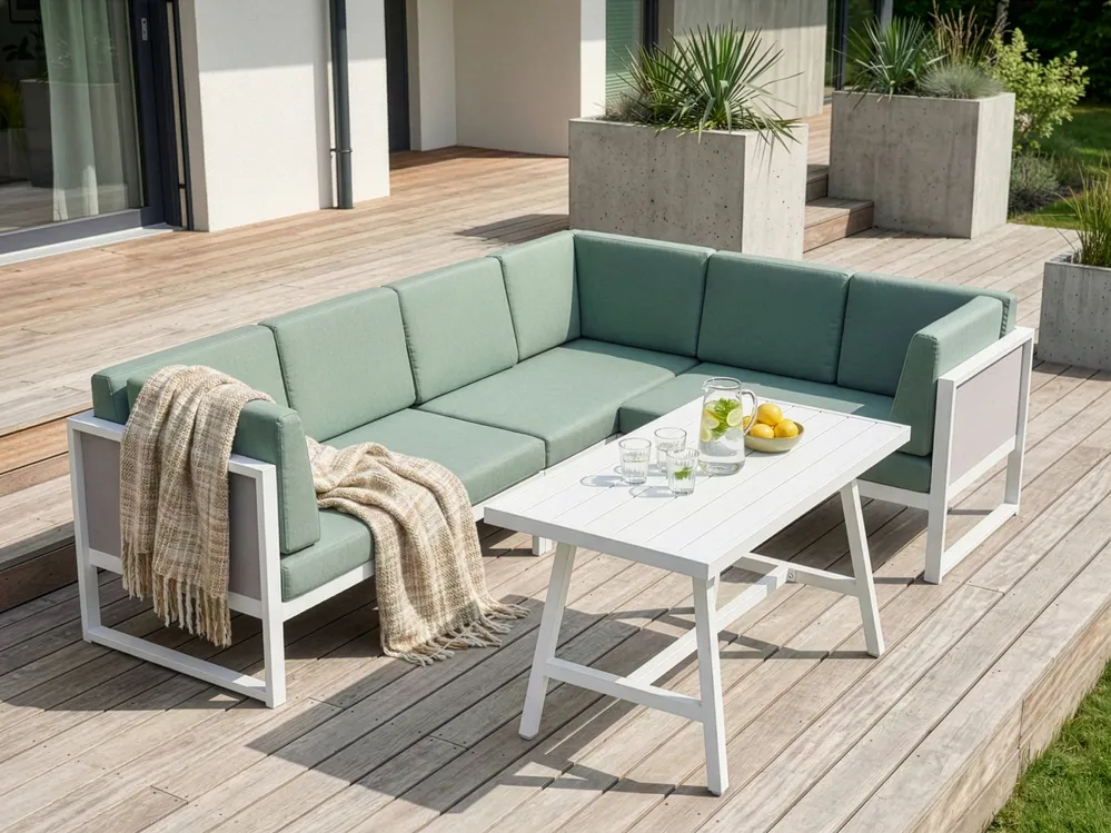 Garten Ecksofa mit Tisch 6-Sitzer CASTELLA/FRATTE Metall Grün linksseitig