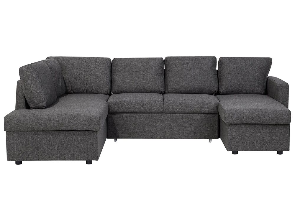 U-Shape Sofa Bed 5 Seater KARRABO with Storage Fabric Dark Grey