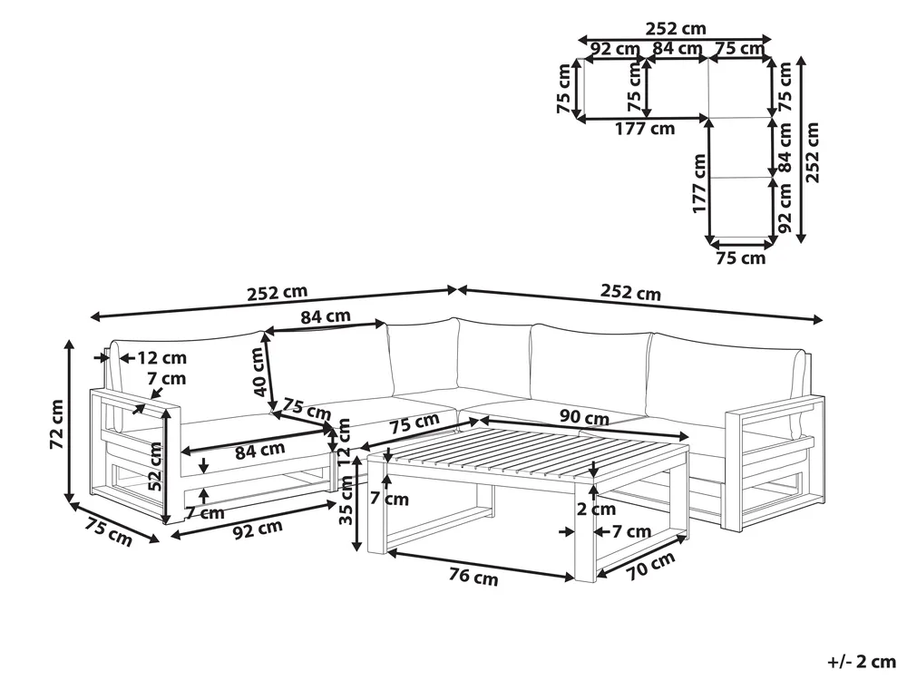 Garten Ecksofa mit Tisch 5-Sitzer TIMOR modular zertifiziertes Akazienholz Hellbraun_905771
