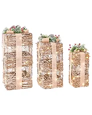 Weihnachtsdekoration 3er Set LED NAKILLA 64/54/42 cm Weihnachtsgeschenke Braun_1179663