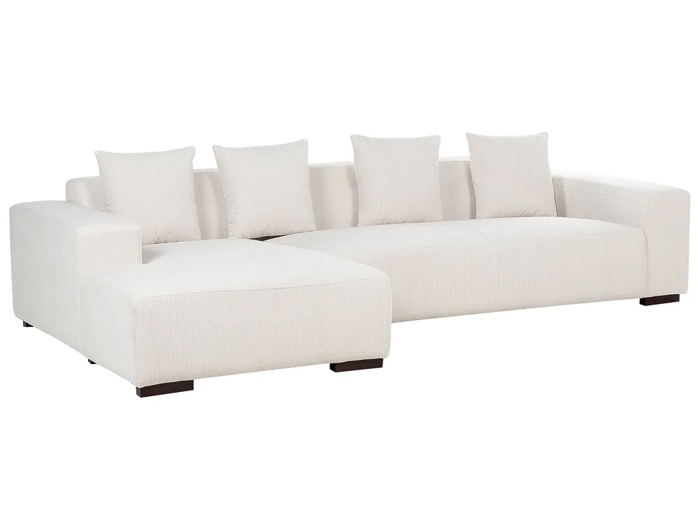 Corner Sofa 4 Seater LUNGO with Ottoman Corduroy Off-White Right Hand_898426