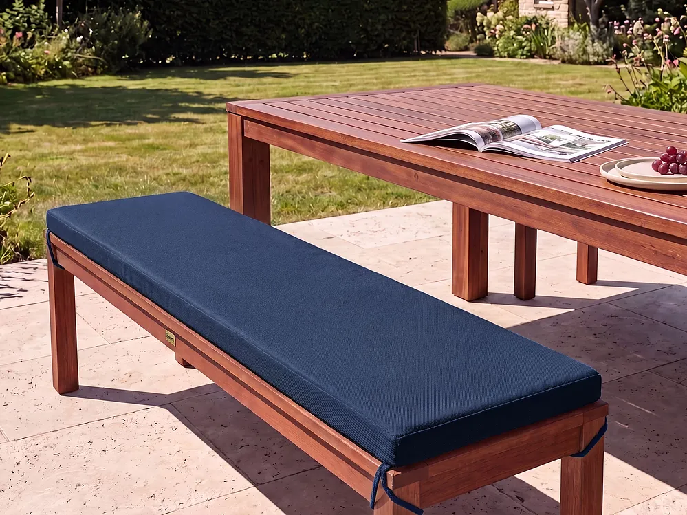 Gartenbank mit Auflage TUSCANIA 160 cm Eukalyptusholz Blau_1153865
