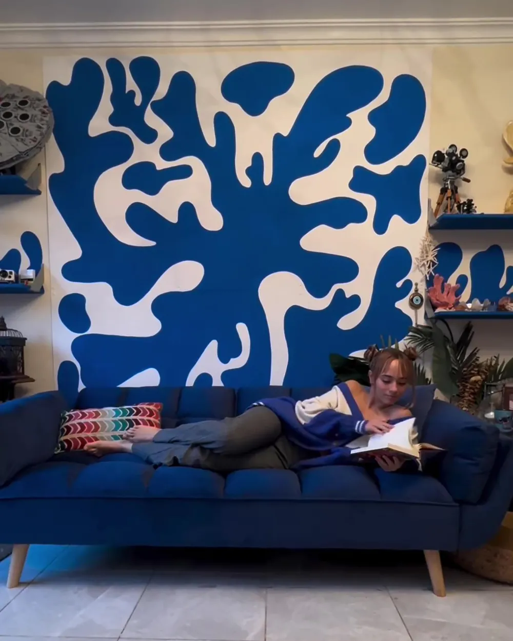 Schlafsofa 3-Sitzer ASBY Samtstoff Marineblau_917057