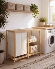 Badkamermeubel PUILAR 68 cm met wasmand Bamboe Lichtbruin_1144367