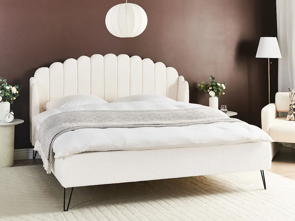 Bett mit Lattenrost Bouclé AMBILLOU 180 x 200 cm Cremeweiß_1185337
