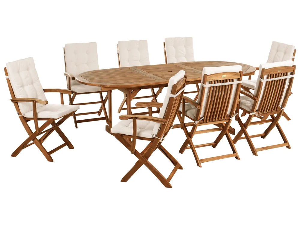 Gartenmöbel Set 8-Sitzer MAUI PREMIUM Akazienholz Hellbeige