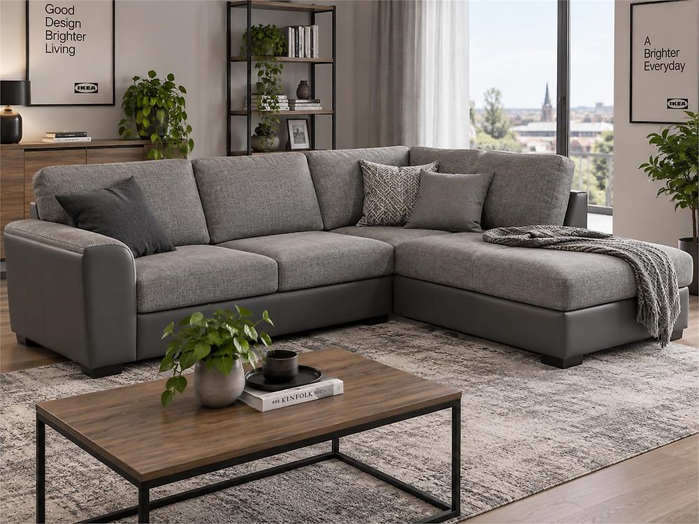Ecksofa MYKEN Stoff Hellgrau rechtsseitig