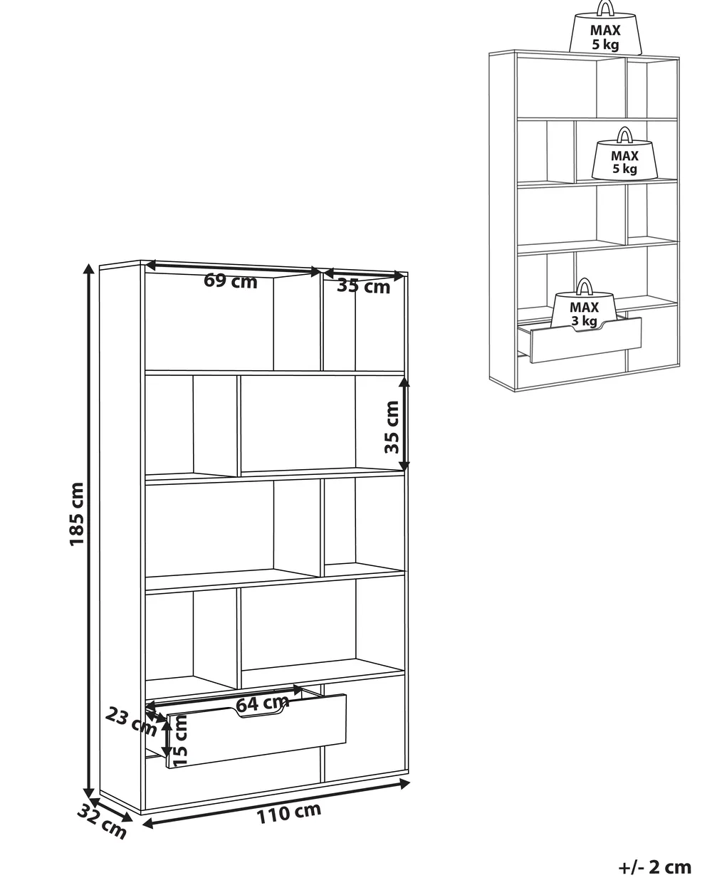 Bücherregal WADENA 185 cm Braun / Weiß_955873