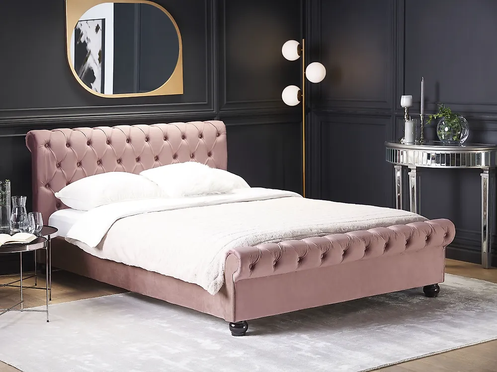 Bett mit Lattenrost Samtstoff AVALLON 180 x 200 cm Rosa_1179174