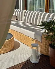 Garten Ecksofa mit Tisch 4-Sitzer OLIVERI Polyrattan Beige rechtsseitig_1155920