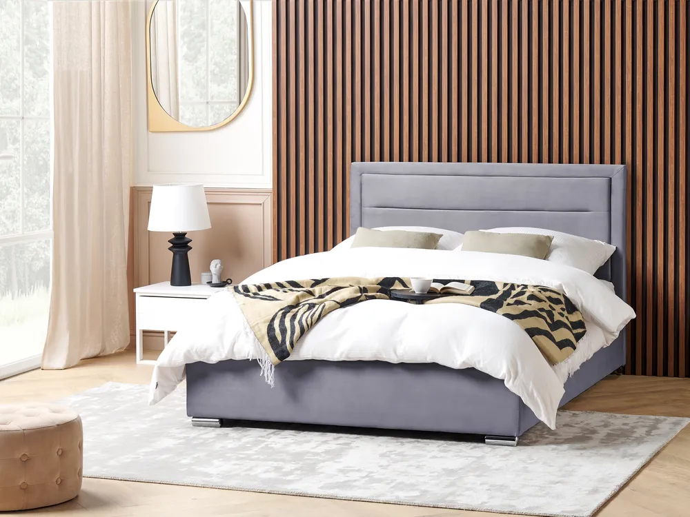 Bett mit Stauraum ROUEN Samtstoff Dunkelgrau 160 x 200 cm
