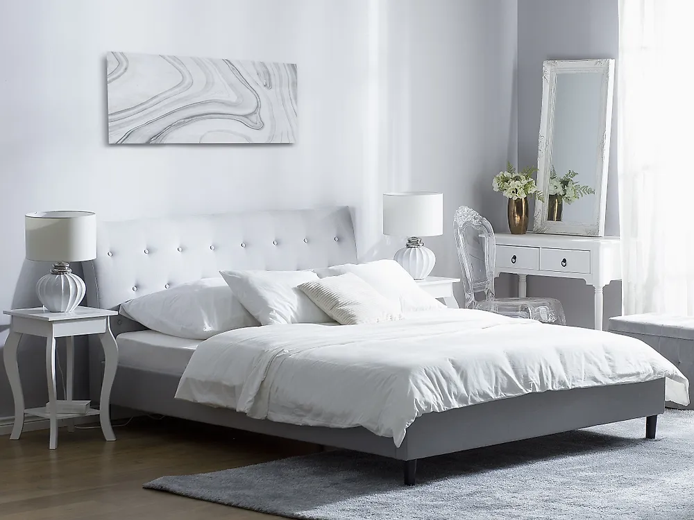 Bett mit Lattenrost Stoff SAVERNE 140 x 200 cm Hellgrau_1178116