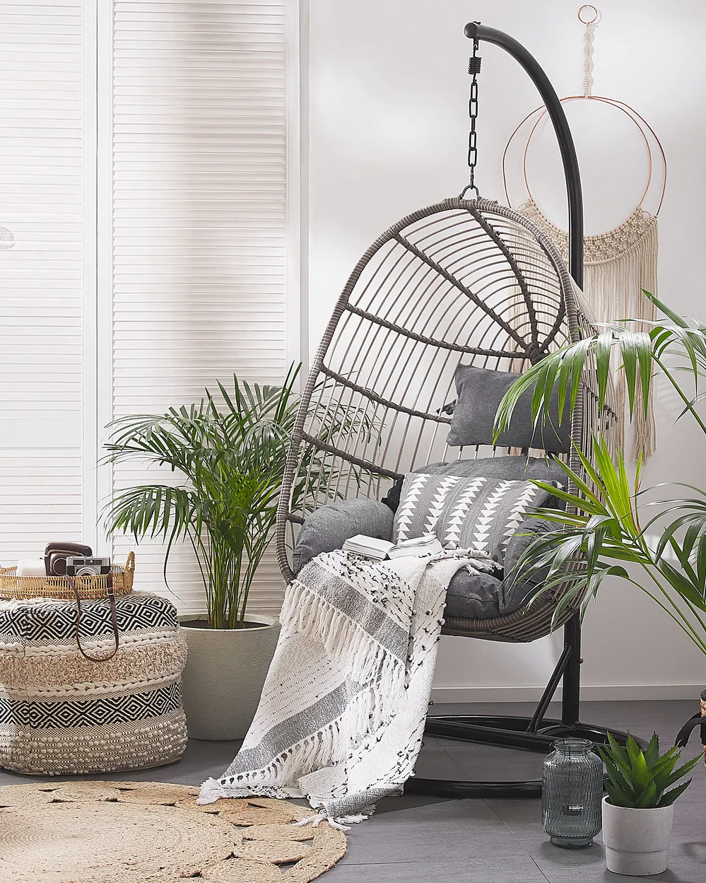 Hängesessel mit Gestell CASOLI Polyrattan Grau_763760
