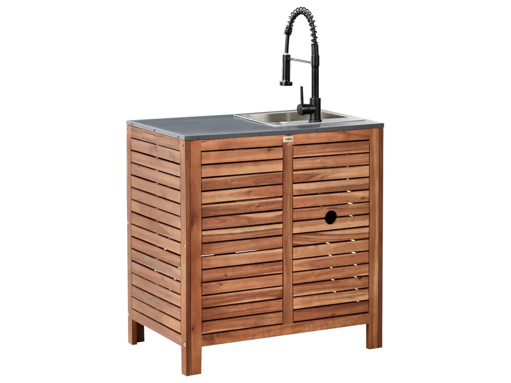 Outdoor-Küchenschrank mit Spüle BRUCOLI Braun / Schwarz Akazienholz_1001080