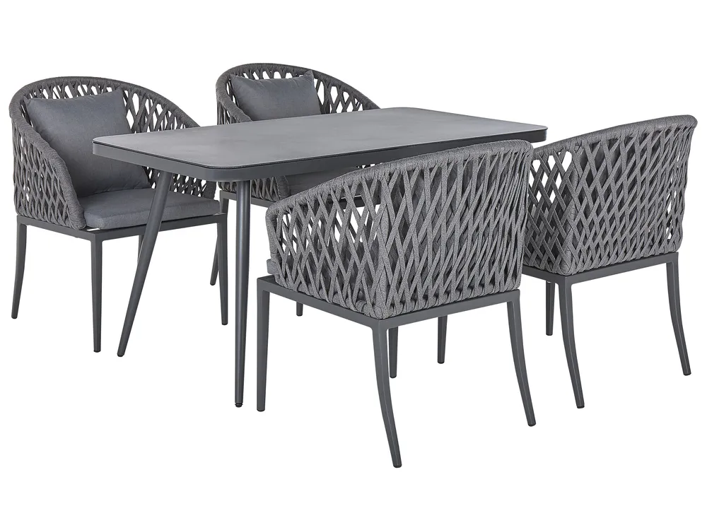 Garden Dining Set 4 Seater LIPARI with Cushions Metal Grey