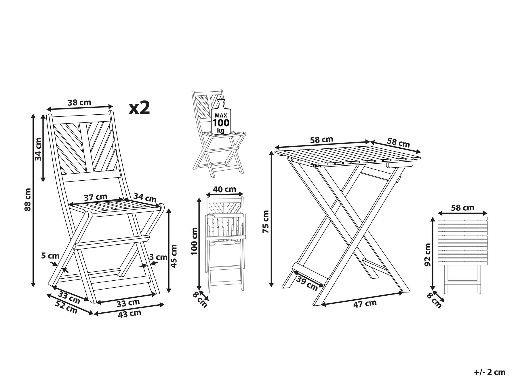 Bistro Set klappbar TERNI Akazienholz Braun_777968
