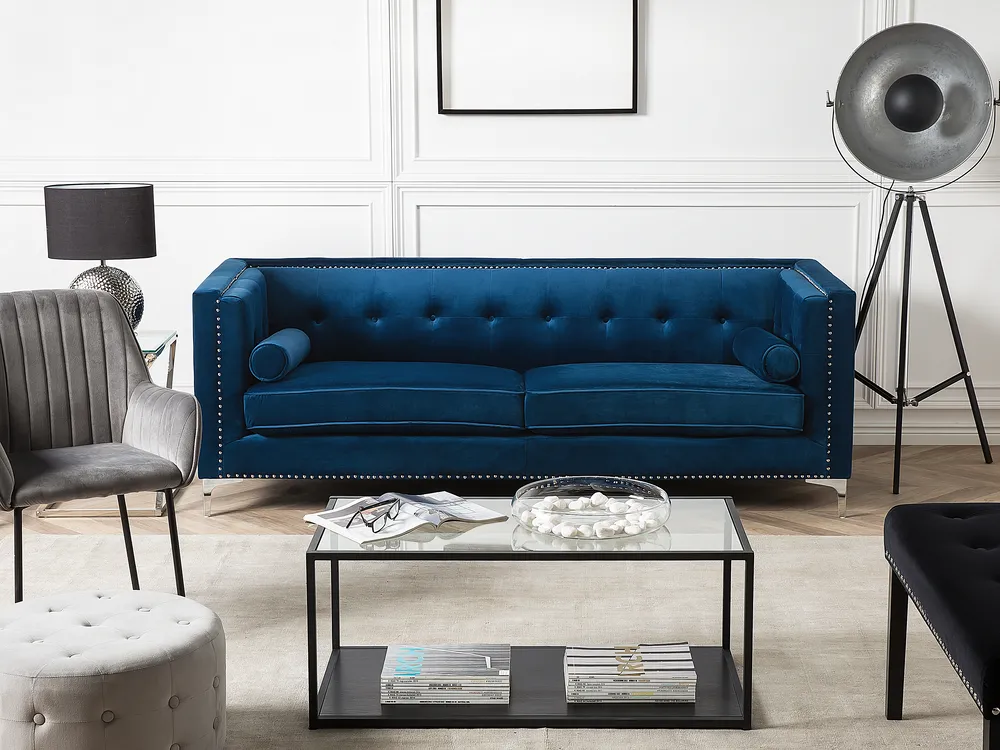 Sofa 3-Sitzer AVALDSENES Samtstoff Marineblau