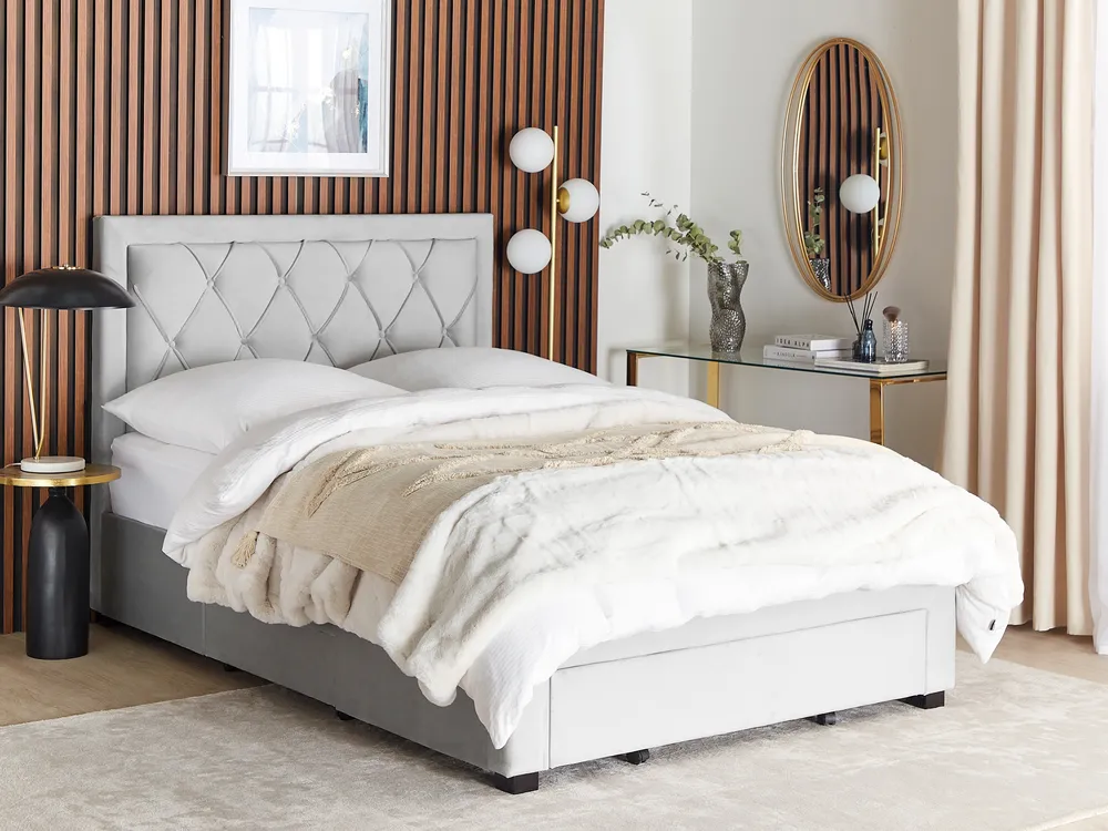 Bed with Storage Drawers LIEVIN Velvet Light Grey 140 x 200 cm (EU Double)_858054