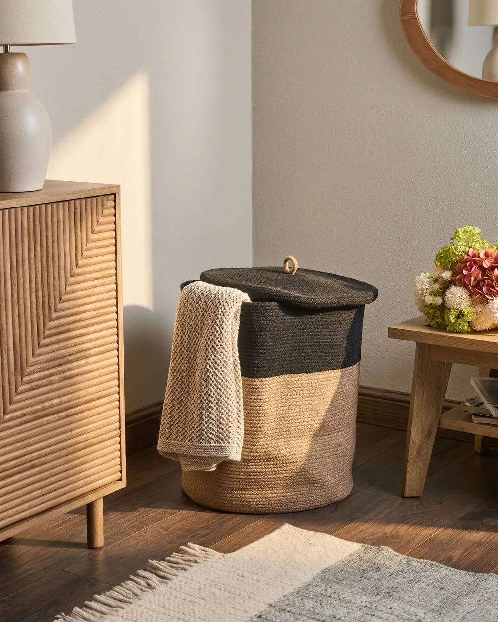 Aufbewahrungskorb SILOPI Baumwolle Schwarz / Beige