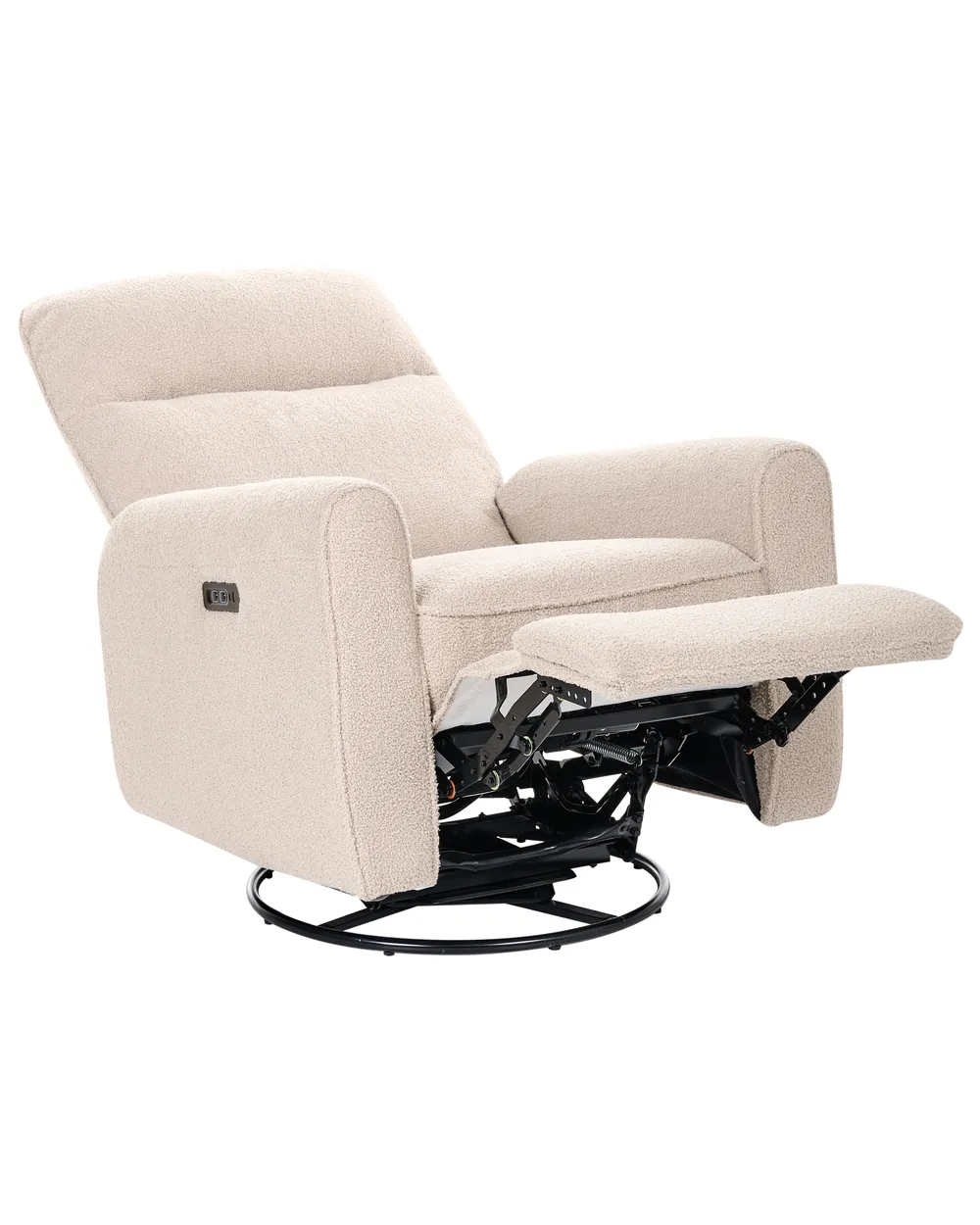Elektrischer Schaukel-Fernsehsessel FOBOS drehbar Bouclé Hellbeige_1078699