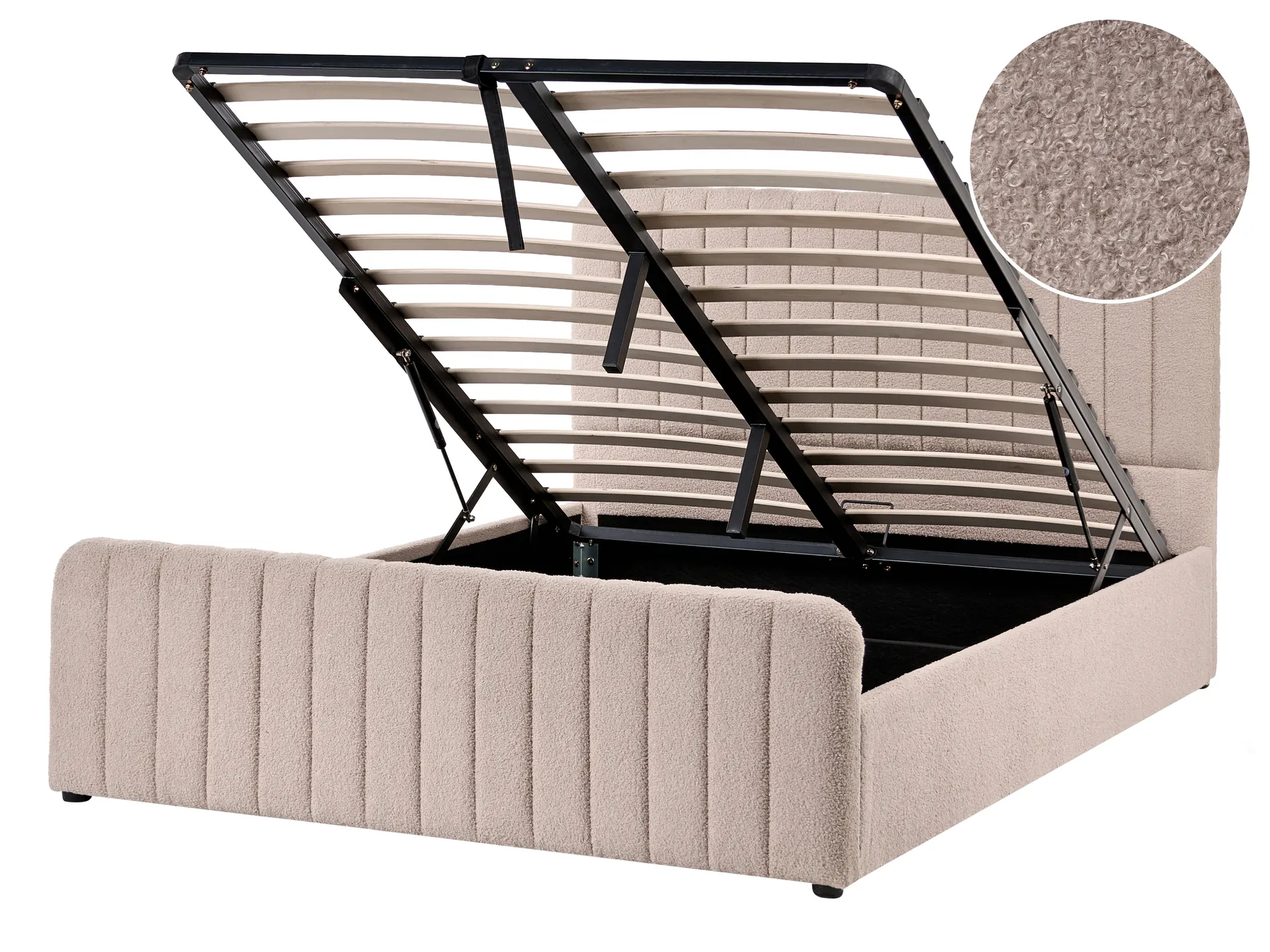 Ottoman Bed LUNAN Boucle Beige 140 x 200 cm (EU Double)_1048427