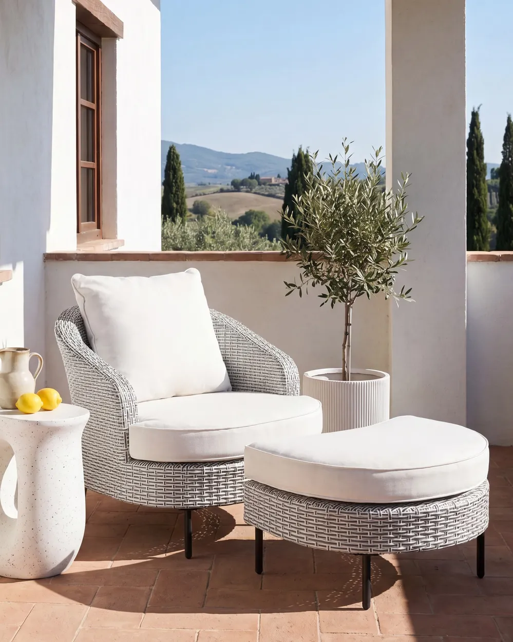 Gartensessel mit Ottomane ARCILLE Polyrattan Grau