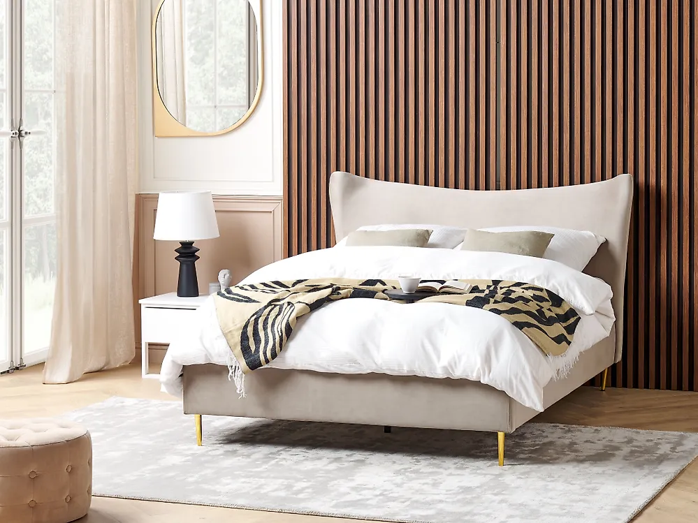 Bed Velvet CHALEIX 140 x 200 cm (EU Double) Taupe_1185175