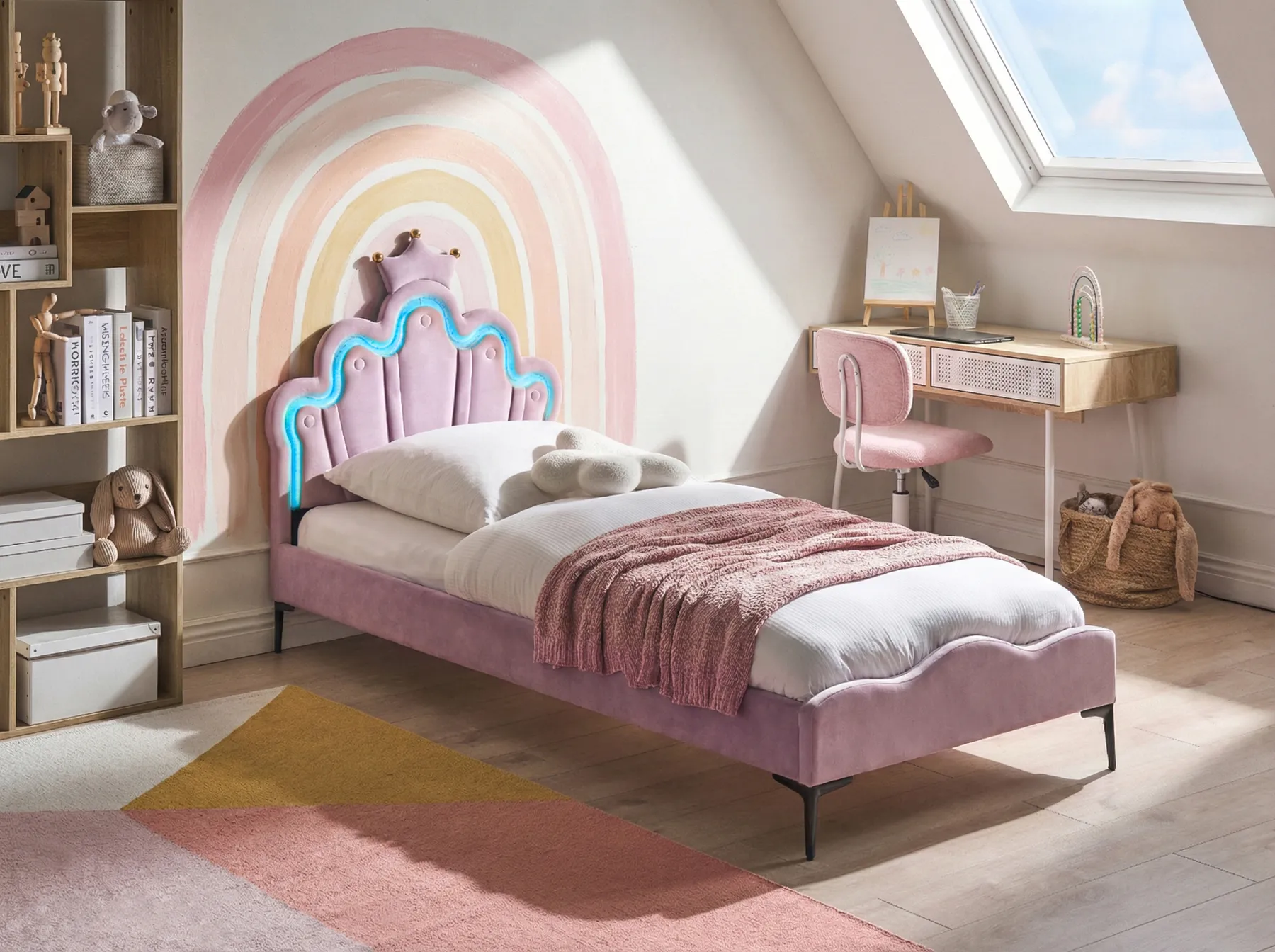 Kids Bed Crown Velvet RUBIAN 90 x 200 cm (EU Single) with LED Lights Violet_1053816