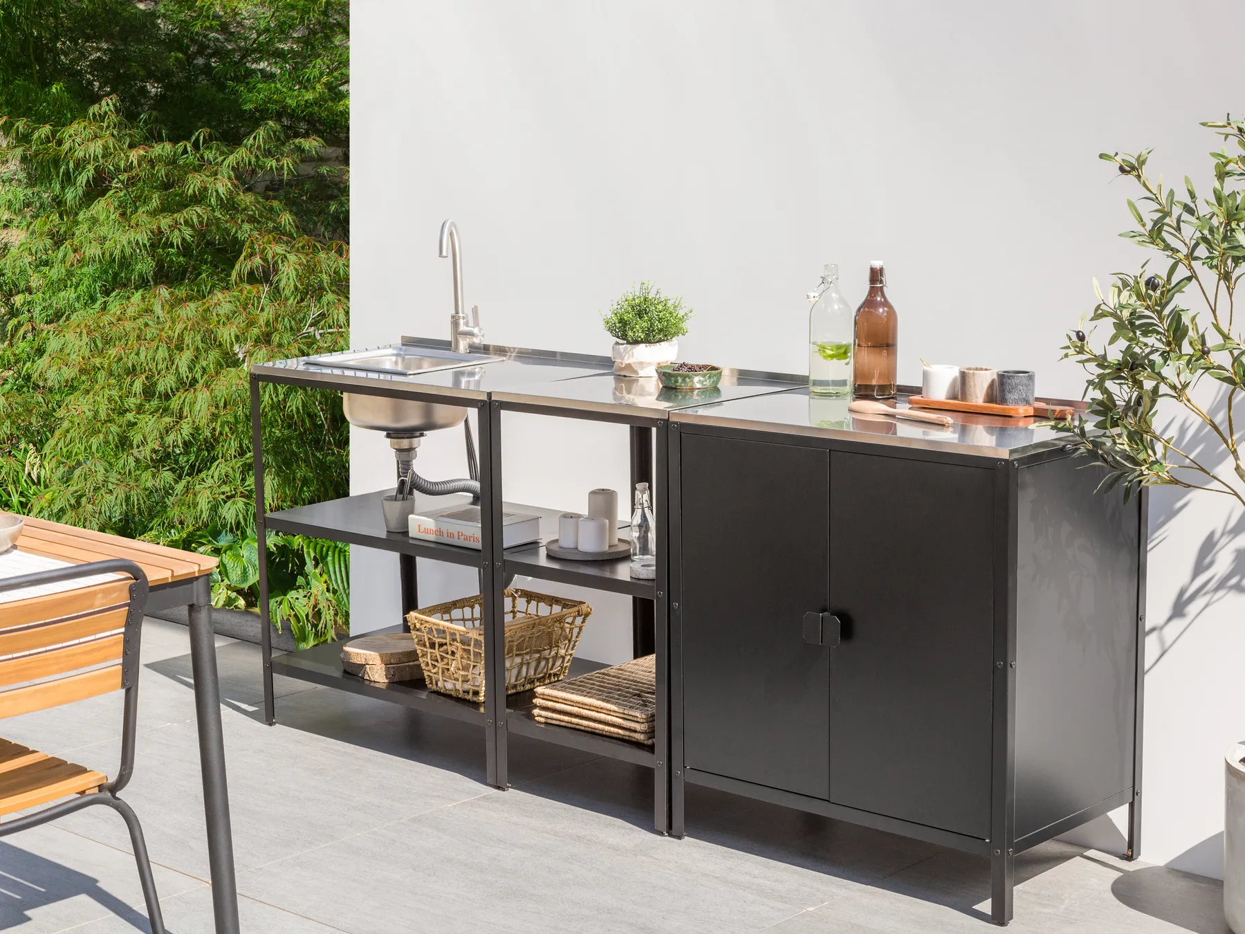 3 Piece Outdoor Kitchen Set with Sink VILAMA Black Metal_872566