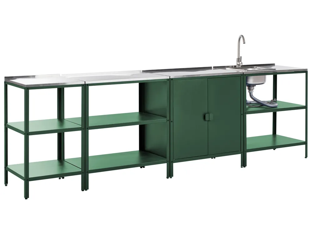Outdoor-Küche 4er Set mit Spüle VILAMA Grün Metall