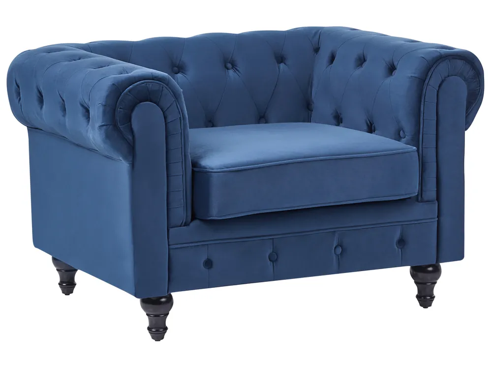 Living Room Set 4 Seater CHESTERFIELD Velvet Navy Blue_1039420