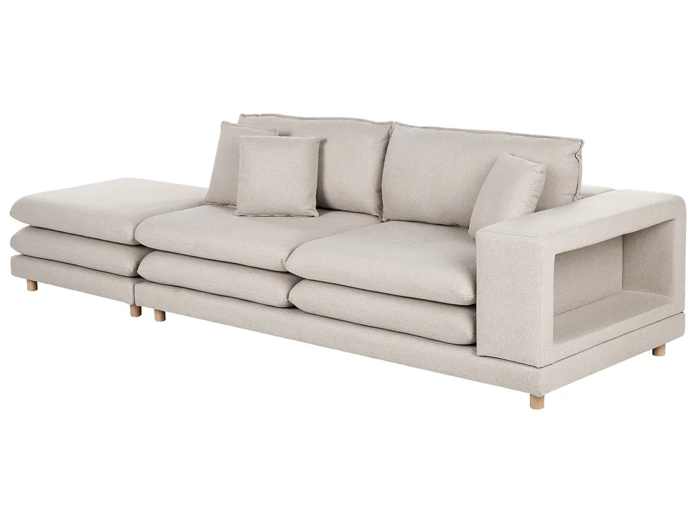 Sofa 2-Sitzer HEDEN mit Ottomane Stoff Hellbeige_950593