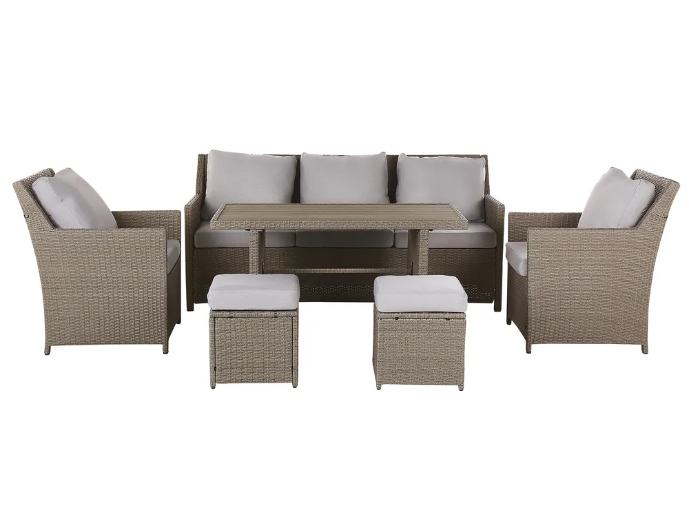 Lounge Set mit Tisch und Ottomane 5-Sitzer FONTI inkl. Kissen Polyrattan Taupe