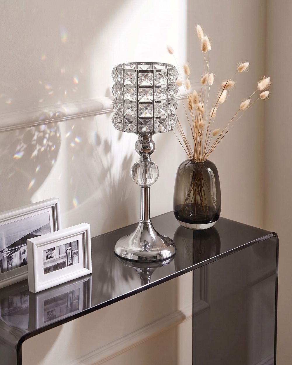 Bougeoir AVORD 33 cm Verre Argenté