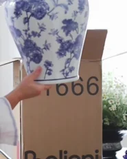Vase mit Deckel ALFARO 46 cm Porzellan Weiß / Blau_1146767
